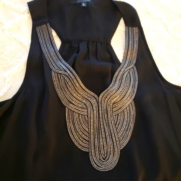 19 Cooper ladies L black silver embroidered bib dressy tank top blouse - Picture 2 of 6